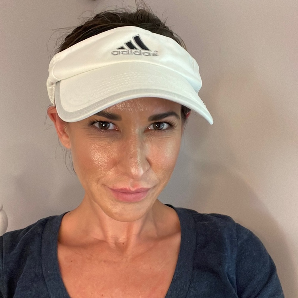 Adidas white light gray and black woman’s visor with Velcro back
